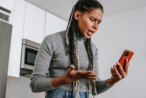 stressed woman on phone