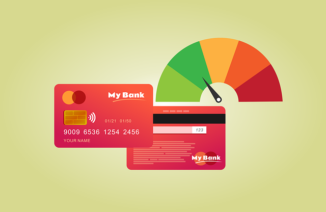 illustration of a credit card next to score meter